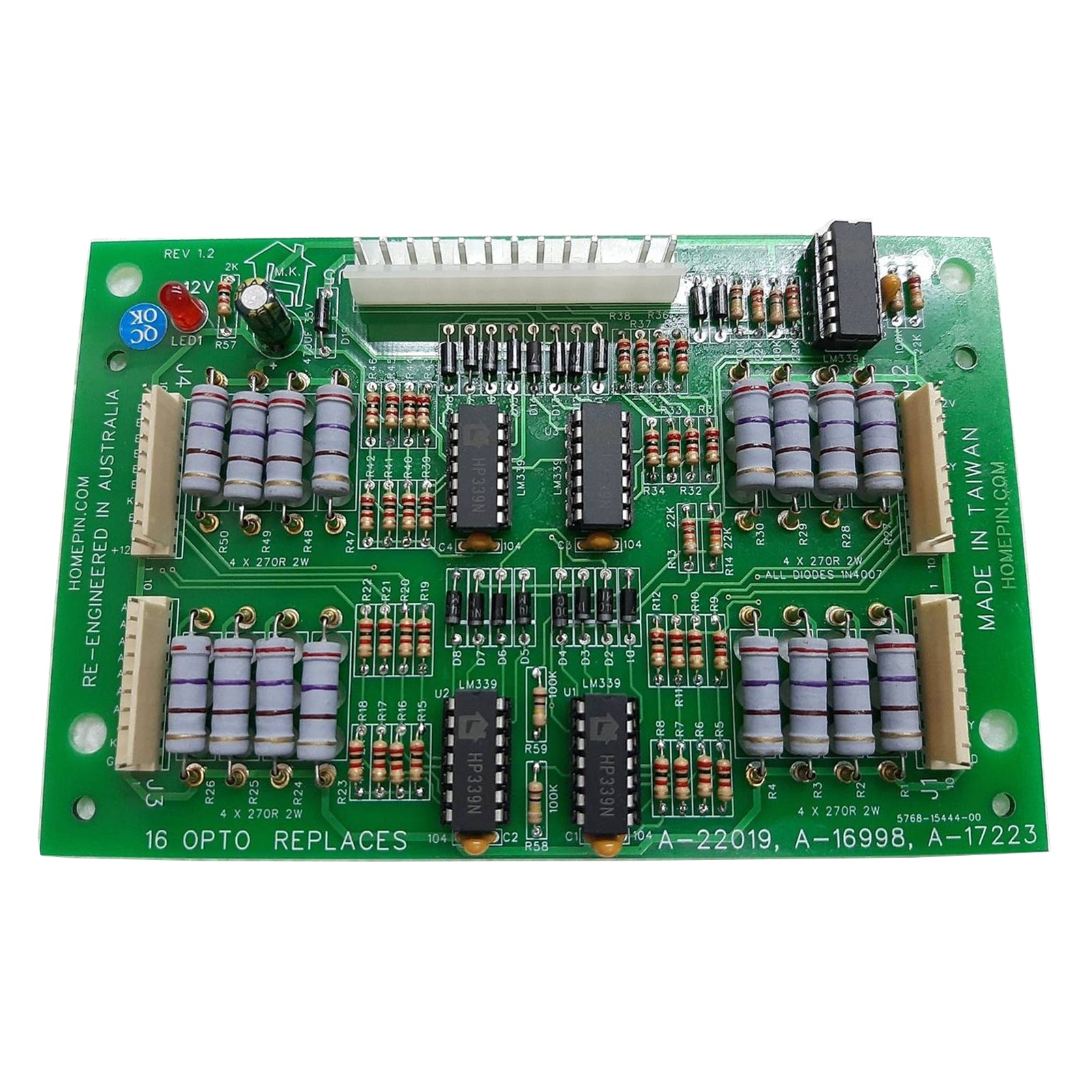 Nitro Pinball Sales Pinball Machine s Parts and accessories - Homepin - 16 Opto Driver PCB Assy w/ bracket: WMS A-22019 / A-16998 / A-17223