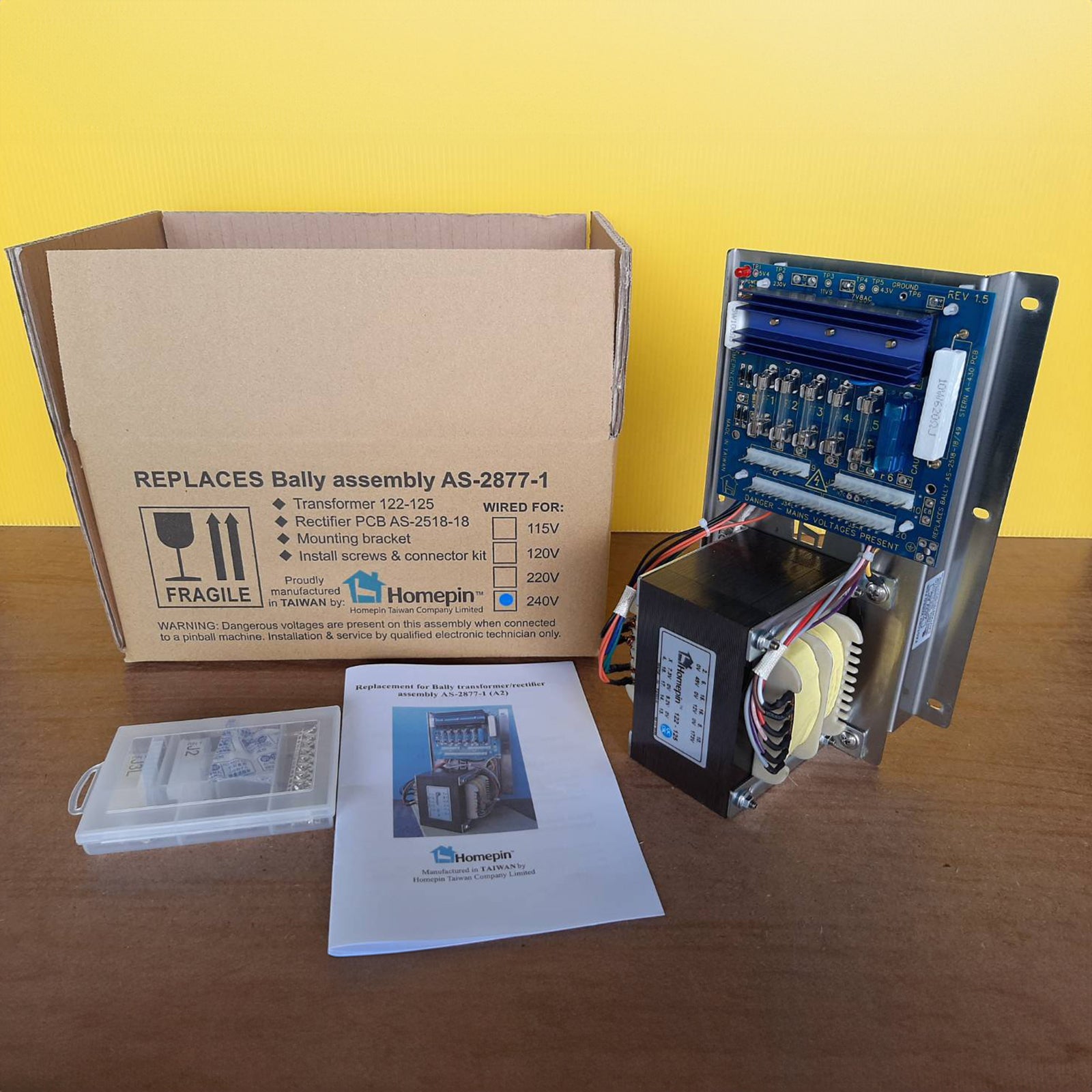 Homepin - Bally A2 Power Transformer Module: AS-2877-1 (Inc TX122-125 / AS-2518 PCB & Mounting Bracket w/Screws) - !!!