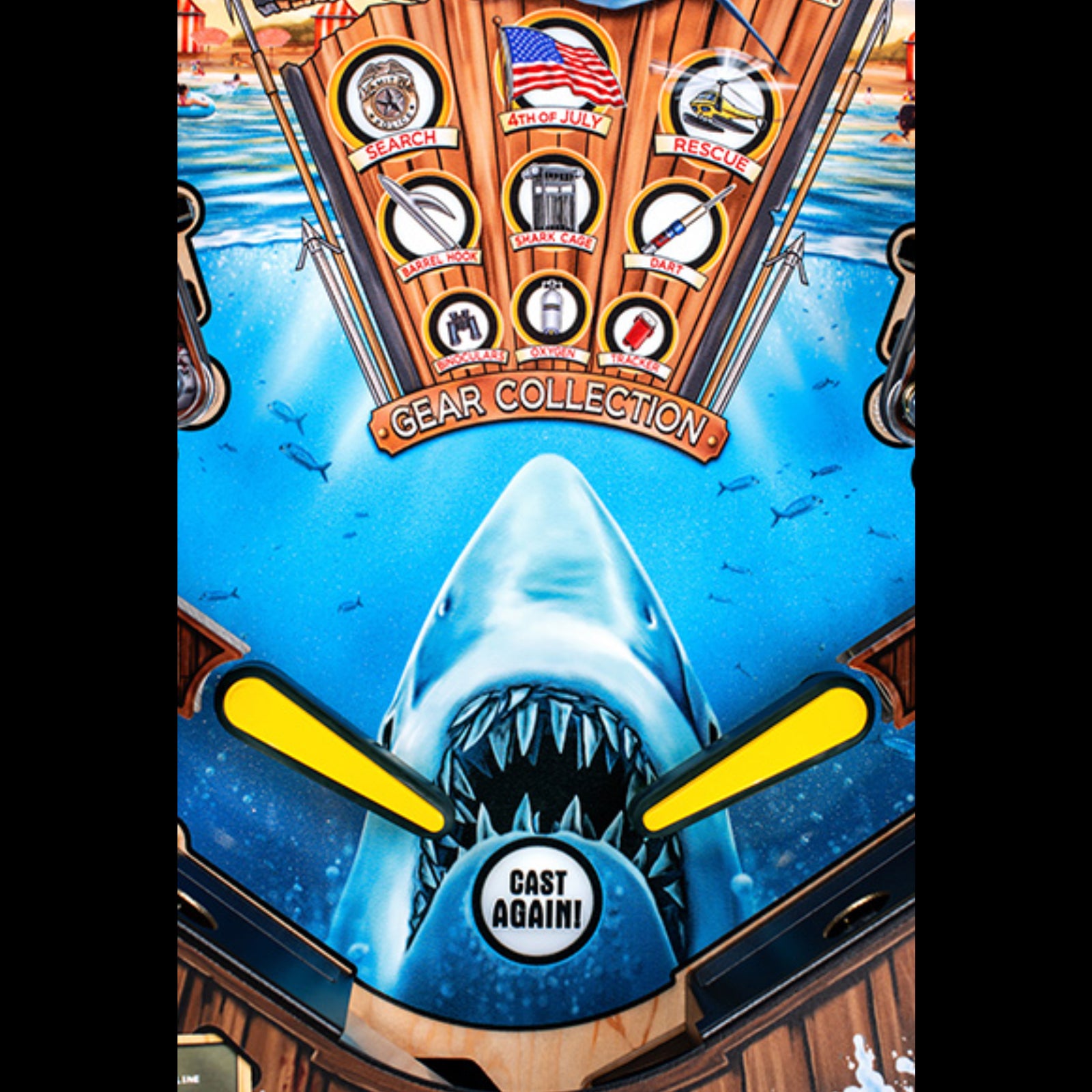 Nitro Pinball Sales Jaws 50th Annyversary Pinball machine with shark and gear collection theme