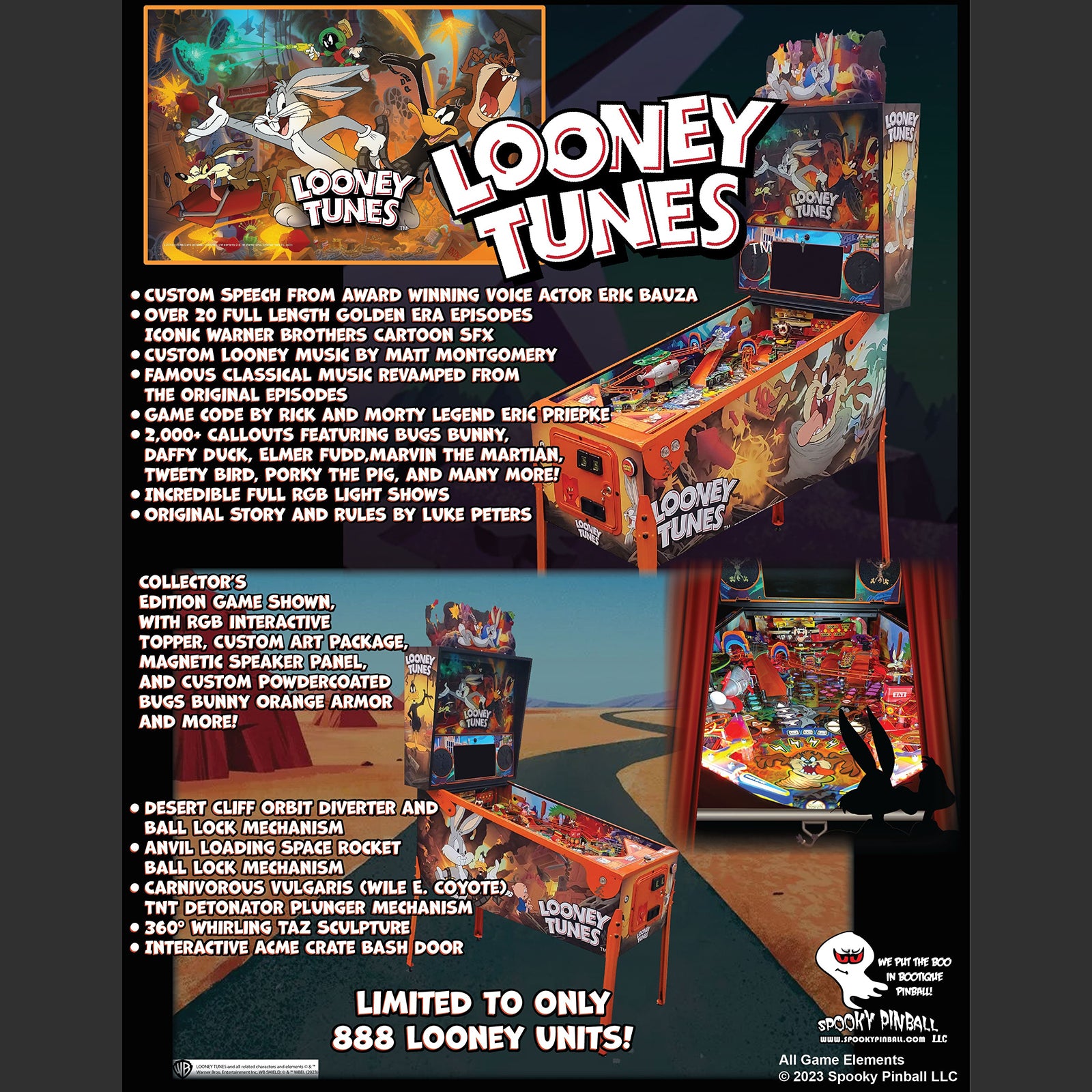 Nitro Pinball Sales USA Looney Tunes Collector's Edition Spooky Pinball Machine