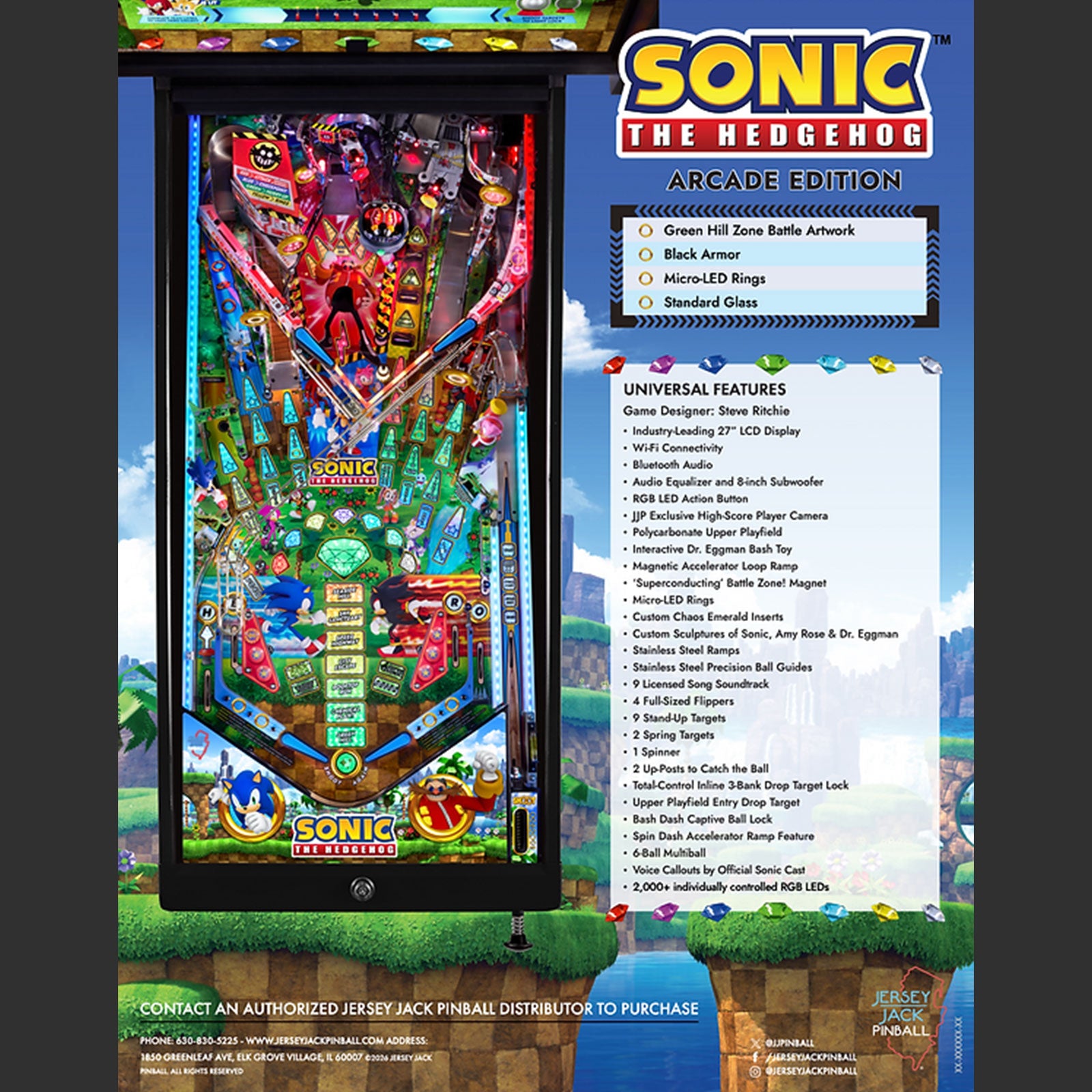 Nitro Pinball Sales SONIC The Hedgehog ARCADE Edition Jersey Jack Pinball Machine