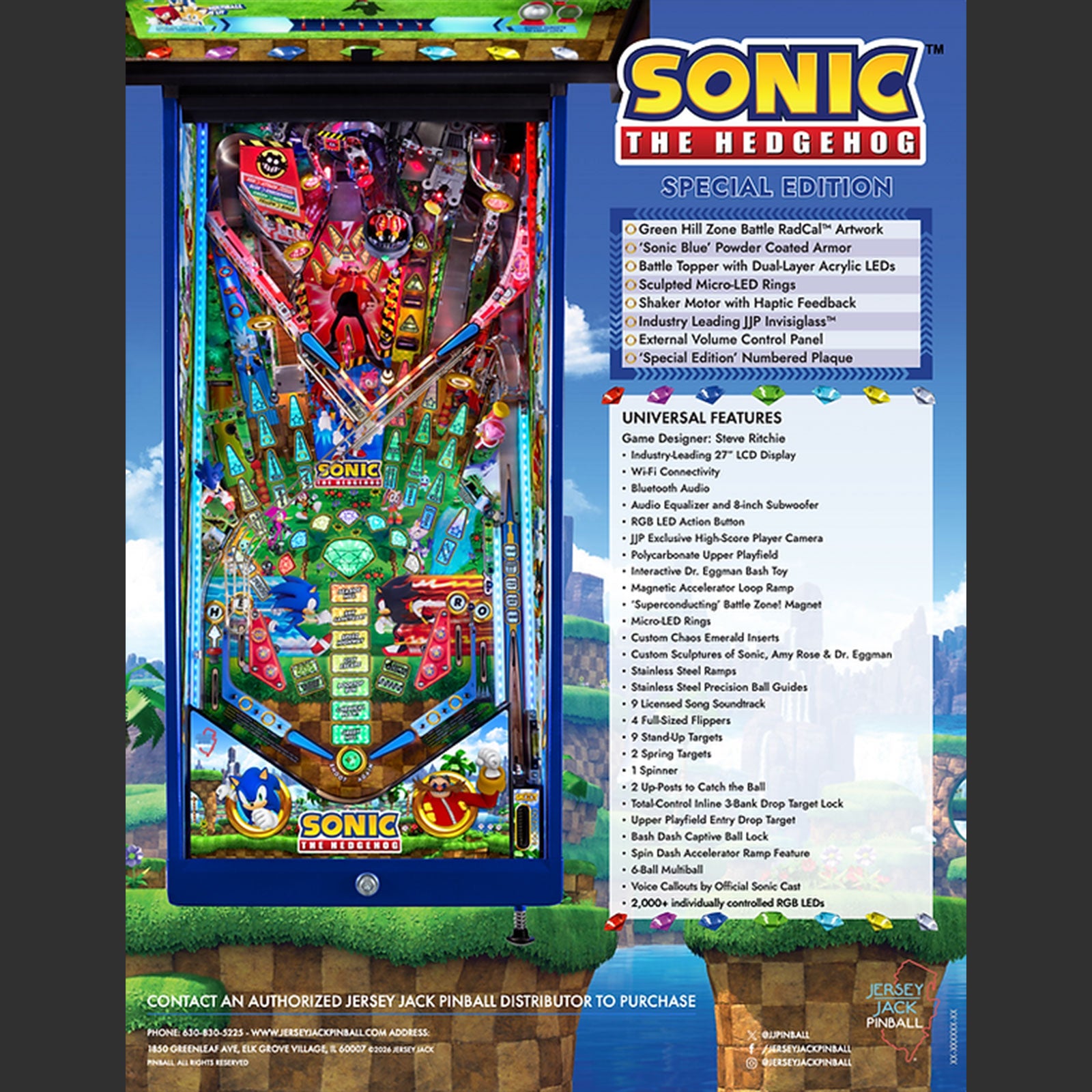 Nitro Pinball Sales SONIC The Hedgehog Special Edition Jersey Jack Pinball Machine