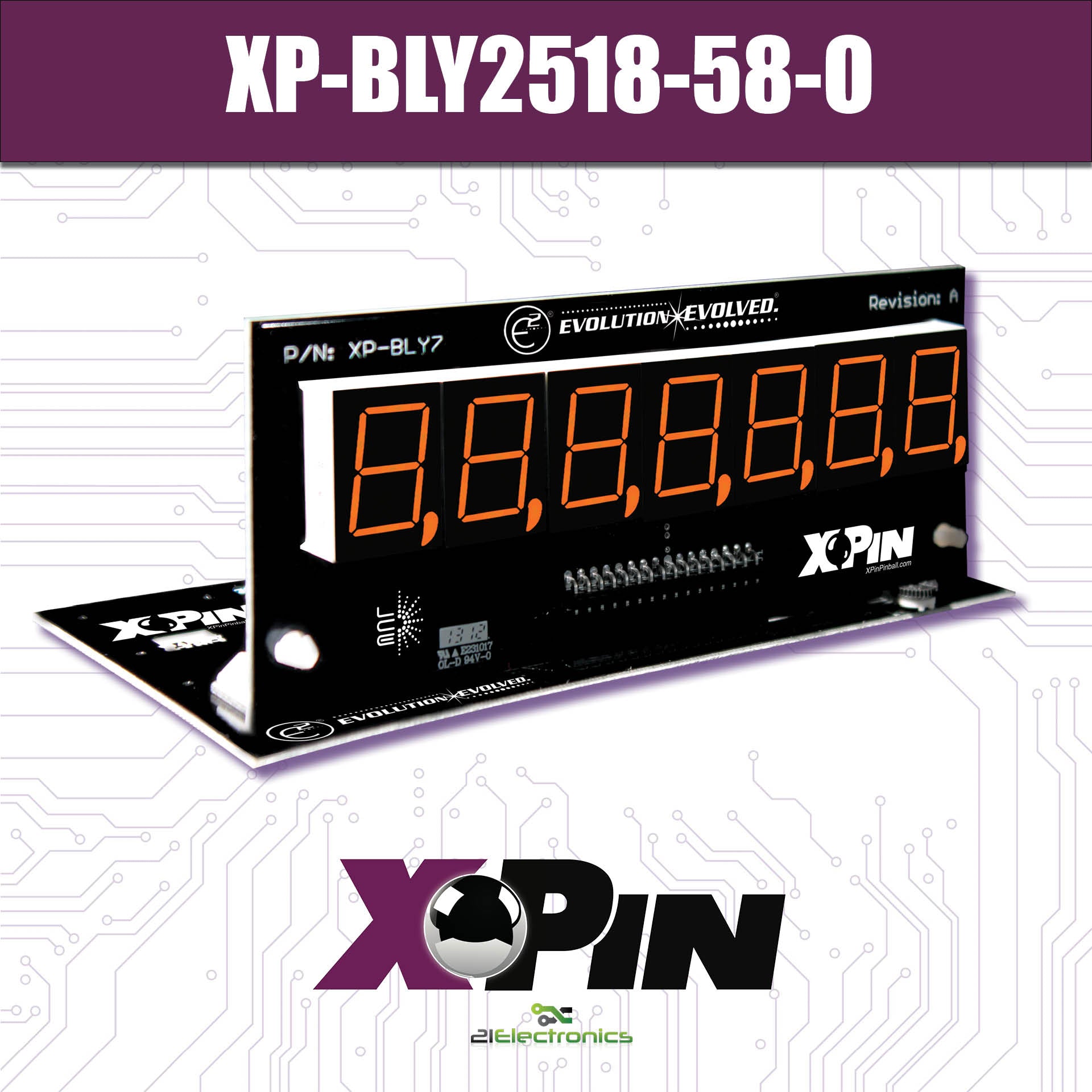 Nitro Pinball Sales Parts & Accessories XP-BLY2518-58-O / CLASSIC BALLY/STERN 7-DIGIT DISPLAY: ORANGE