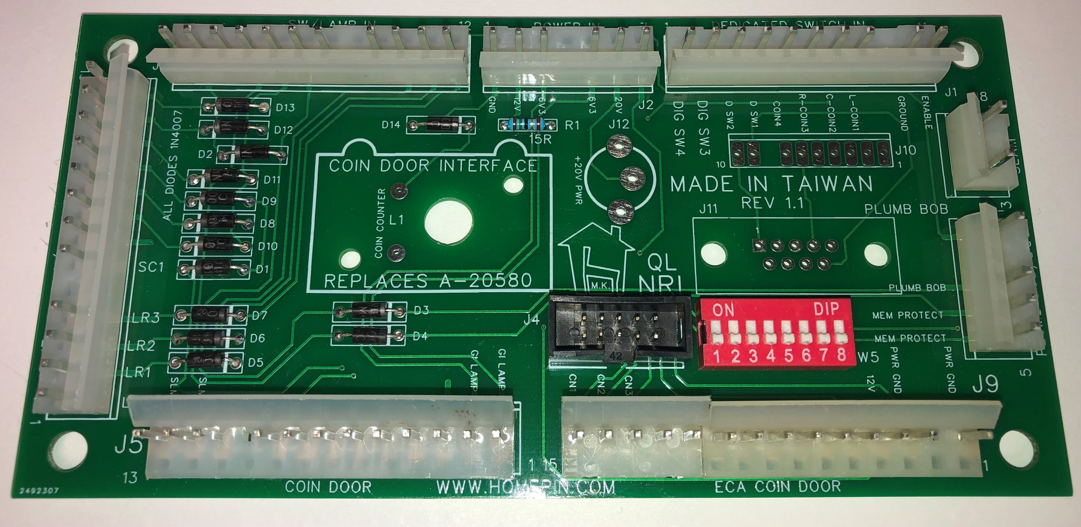 Coin Door Interface Board and Spacer A-20580 / A-20731