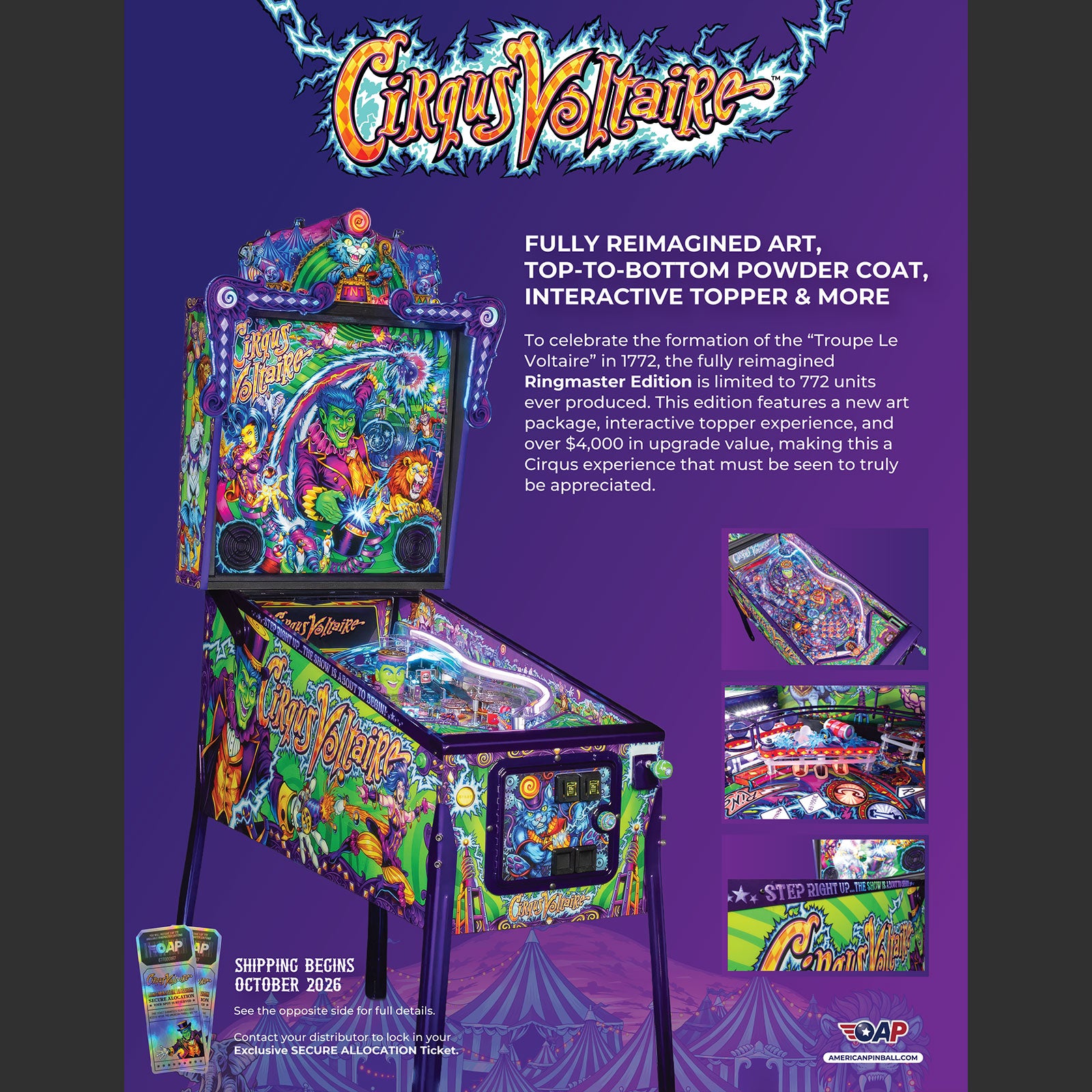 Nitro Pinball Sales CIRQUS VOLTAIRE  Ringmaster Edition -  American Pinball - Pinball Machine