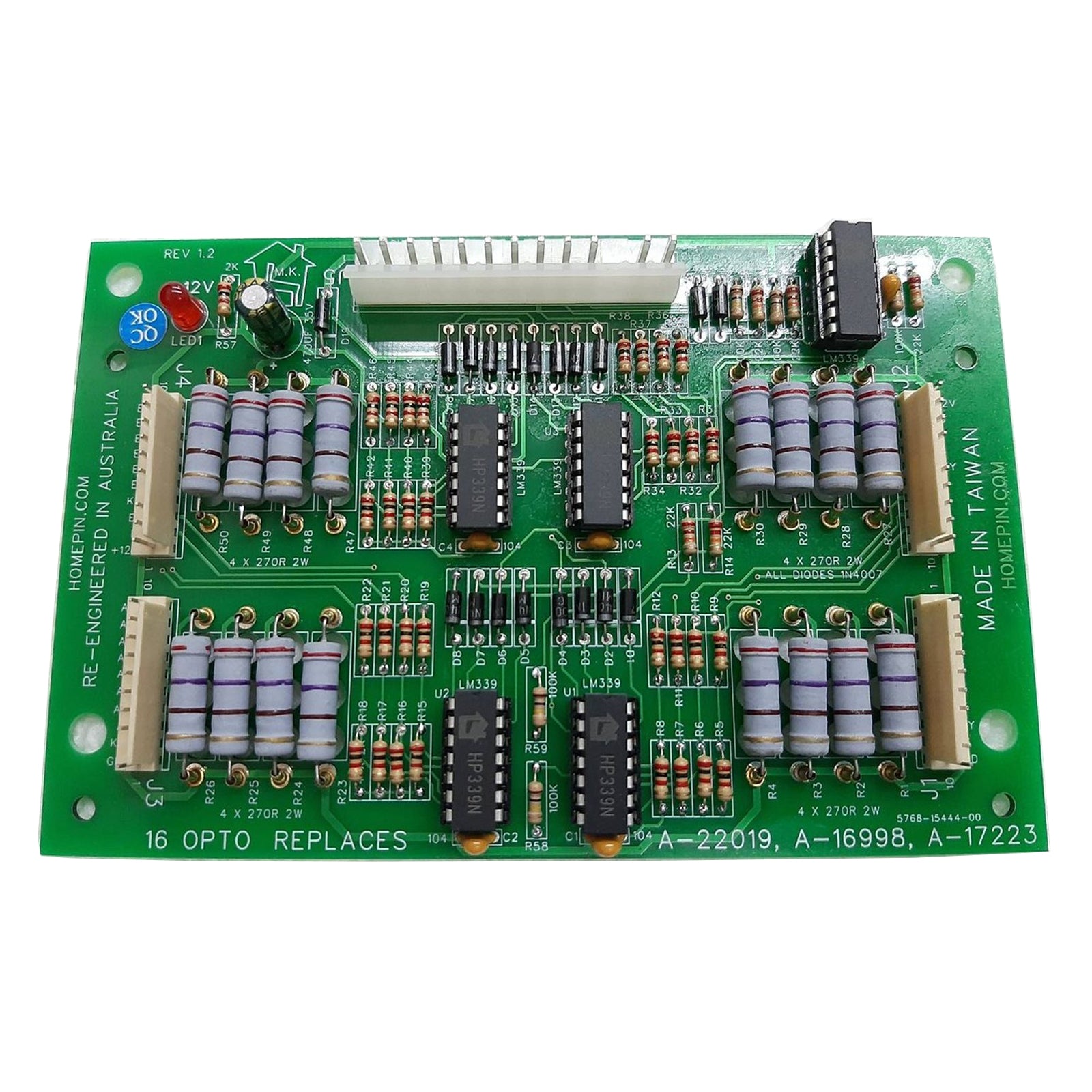 Nitro Pinball Sales Pinball Machine s Parts and accessories -  Homepin - 16 Opto Driver PCB Assy w/ bracket: WMS A-22019 / A-16998 / A-17223