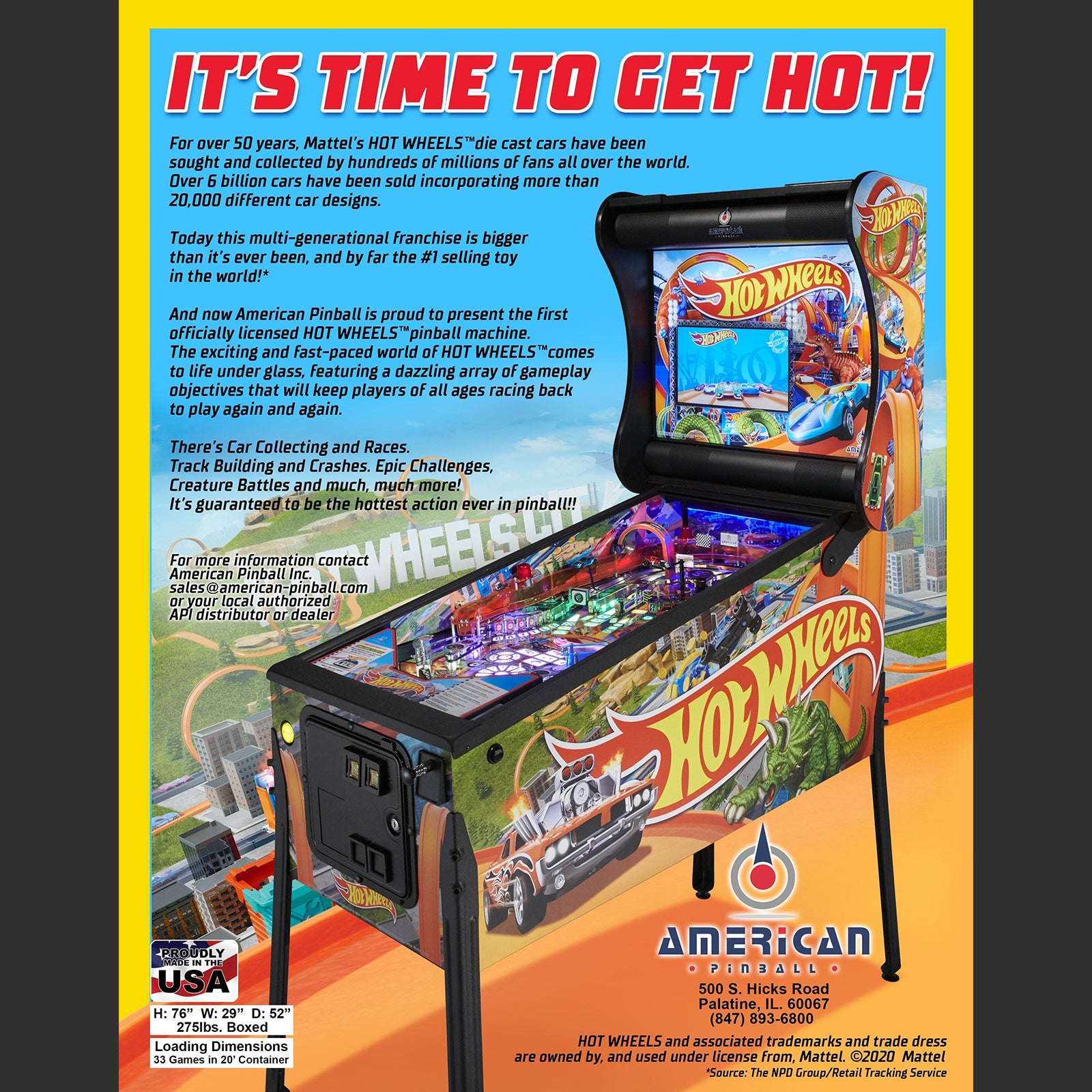 Nitro Pinball Sales USA Hot Wheels Classic Edition American Pinball Machine 