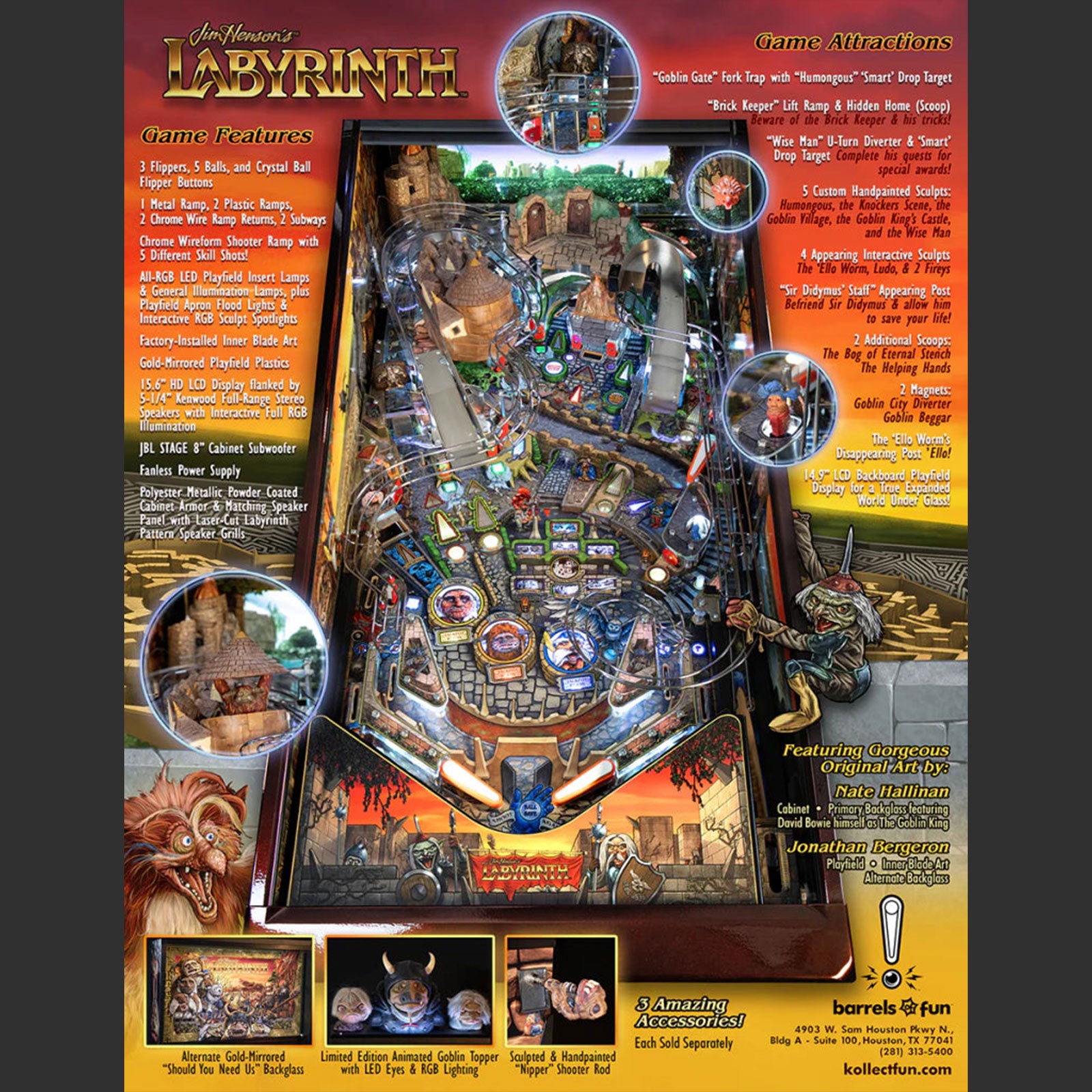 Nitro Pinball Sales USA Barrels of Fun Pinball Machine Jim Henson’s Labyrinth