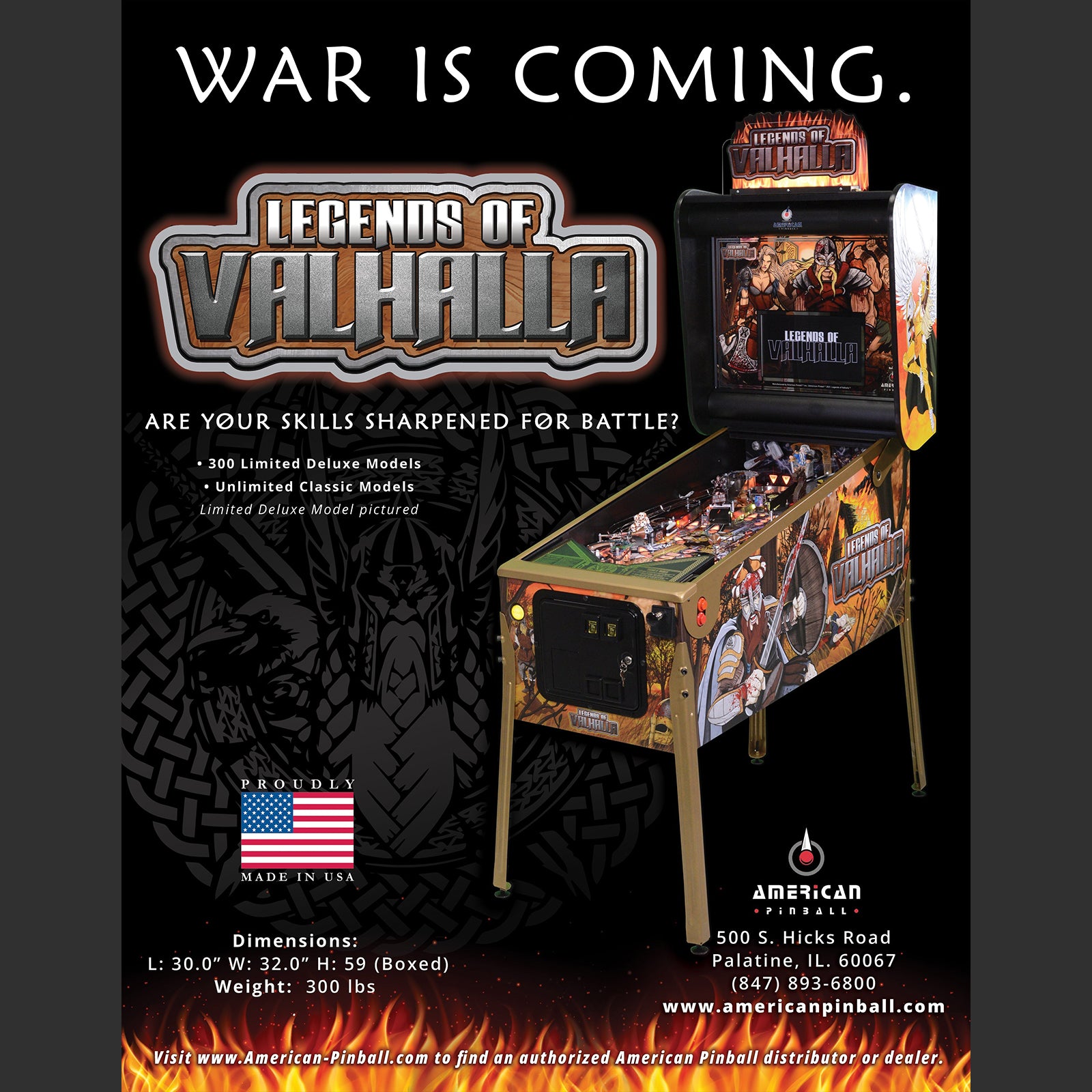 Nitro Pinball Sales USA Legends of Valhalla Deluxe Edition American Pinball Machine