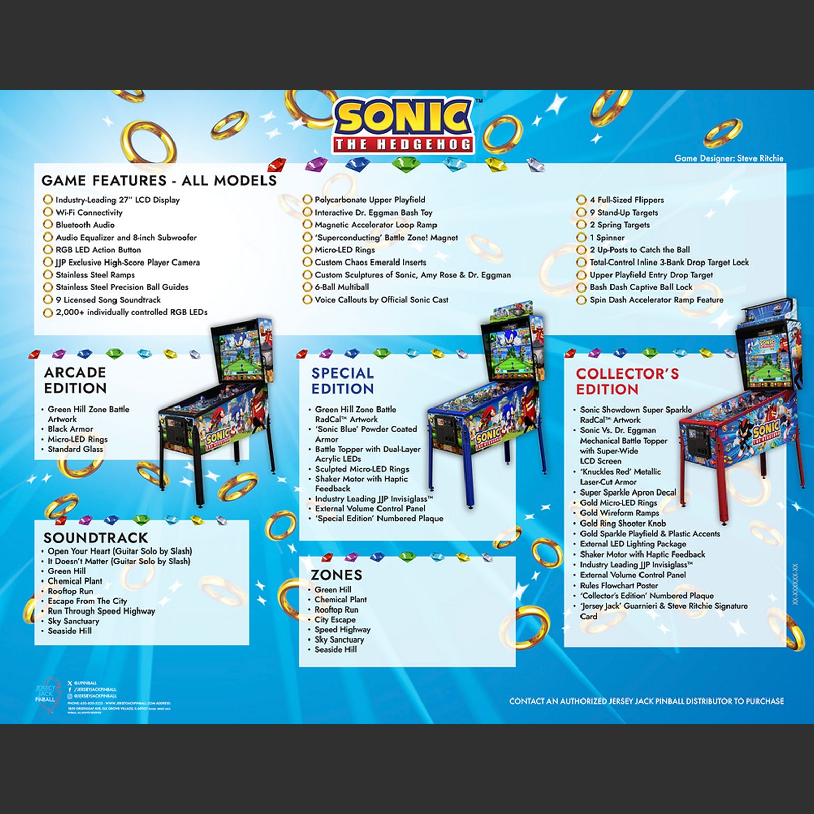 Nitro Pinball Sales SONIC The Hedgehog COLLECTOR Edition Jersey Jack Pinball Machine