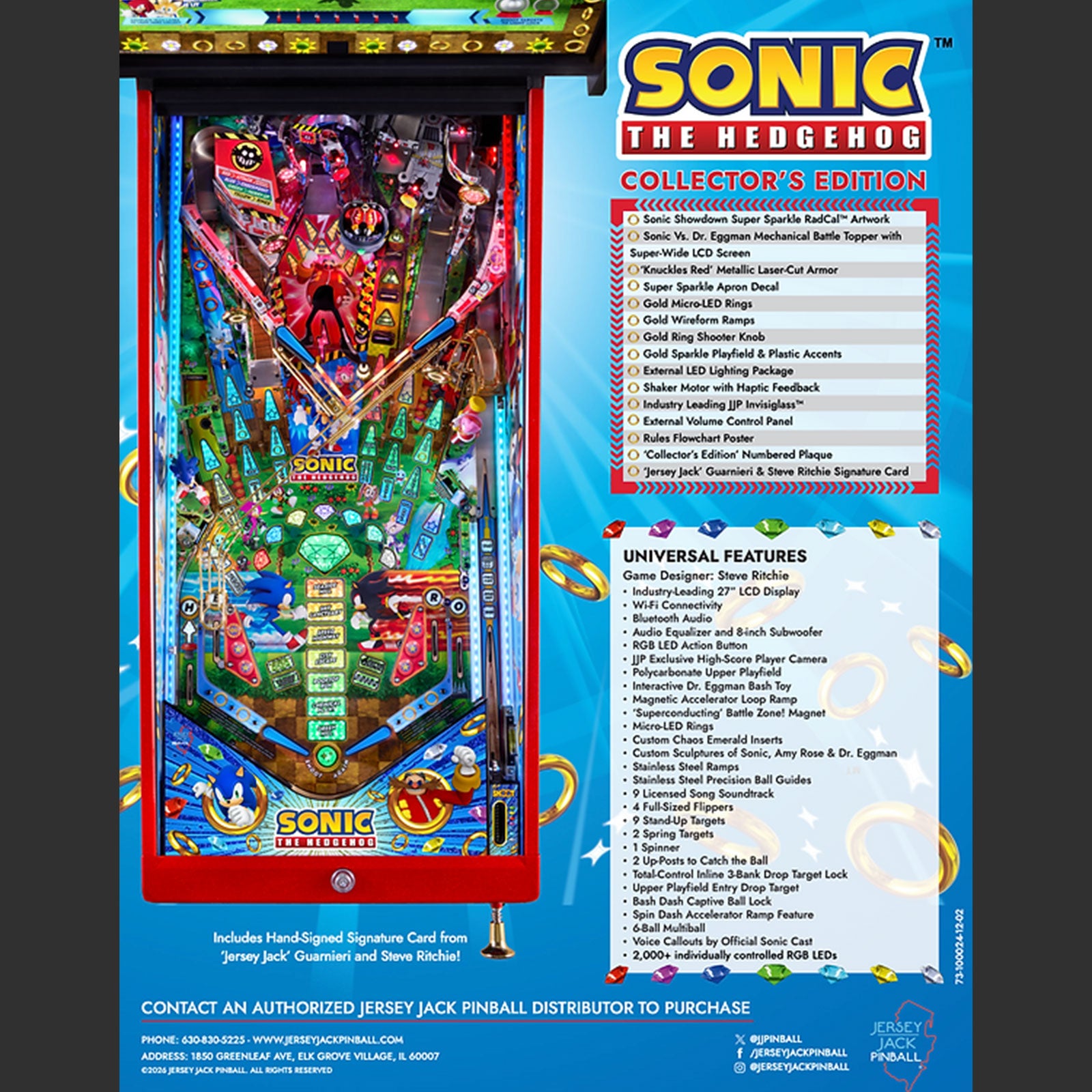 Nitro Pinball Sales SONIC The Hedgehog COLLECTOR Edition Jersey Jack Pinball Machine