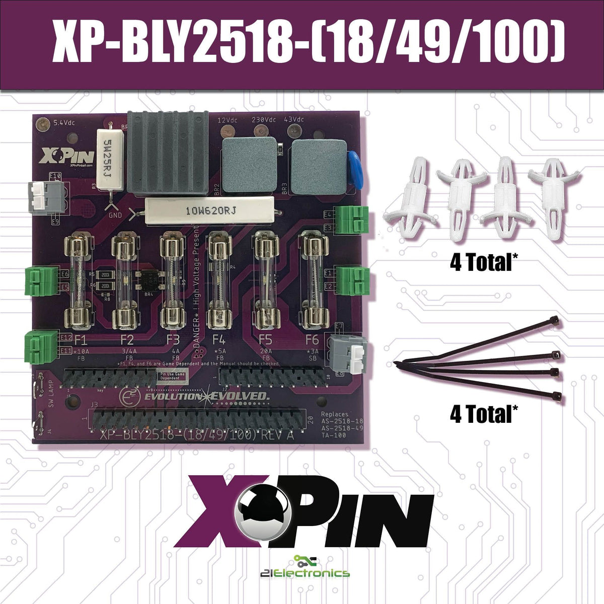 Strb Rectifier Board XP-BLY2518-(18/49/100) / CLASSIC BALLY/STERN RECTIFIER BOARD